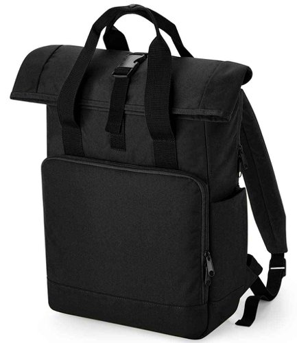 BagBase Recycled Twin Handle Roll-Top Laptop Backpack Black