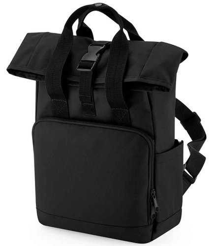 BagBase Recycled Mini Twin Handle Roll-Top Backpack Black