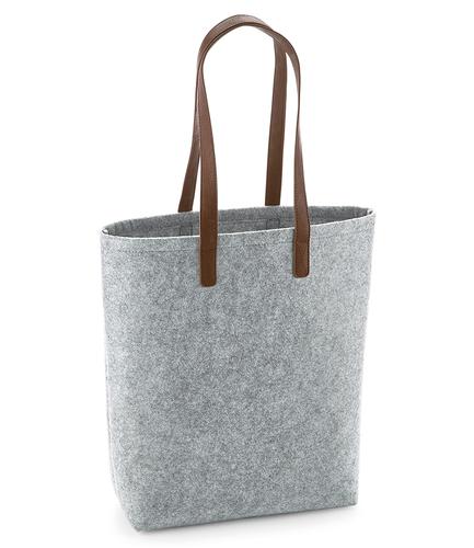 BagBase Premium Felt Tote Bag Grey Melange/Tan