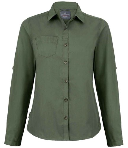 Craghoppers Expert Ladies Kiwi Long Sleeve Shirt Dark Cedar Green 10