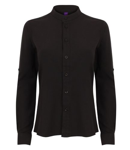 Henbury Ladies Mandarin Roll Sleeve Anti-Bac Wicking Shirt Black