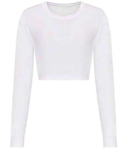AWDis Ladies Long Sleeve Cropped T-Shirt Solid White L