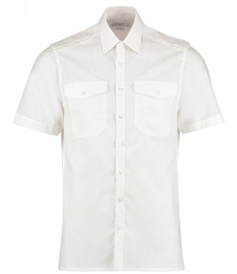 Kustom Kit Short Sleeve Tailored Pilot Shirt White