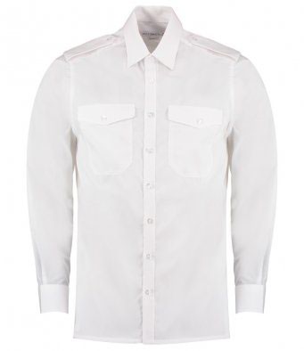 Kustom Kit Long Sleeve Tailored Pilot Shirt White