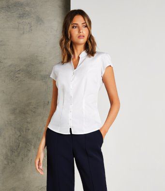 Kustom Kit Ladies Cap Sleeve V Neck Tailored Continental Blouse