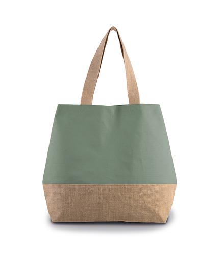 Kimood Canvas & Jute Shopper Dusty Light Green/Natural