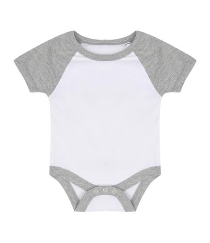 Larkwood Essential Short Sleeve Baby Baseball Bodysuit White/Heather Grey 0-3