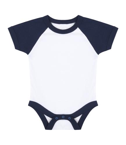 Larkwood Essential Short Sleeve Baby Baseball Bodysuit White/Navy 0-3
