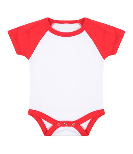 Larkwood Essential Short Sleeve Baby Baseball Bodysuit White/Red 0-3