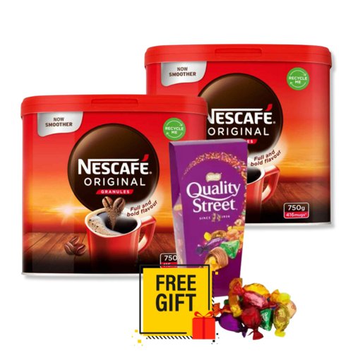 Nescafe Original Instant Coffee 750g Twin Pack + Free Quality Street