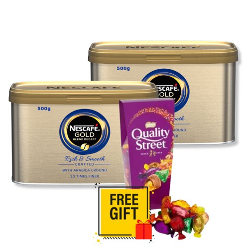Nescafe Gold Blend Instant Decaffeinated Coffee 500g Twin Pack + Free Quality Street
