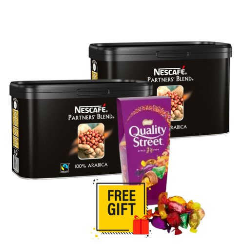 Nescafe Partners' Blend Fairtrade Instant Coffee Twin Pack + Free Quality Street