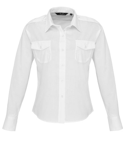 Premier Ladies Long Sleeve Pilot Shirt White