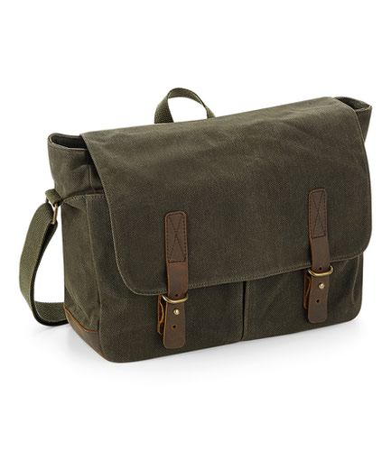 Quadra Heritage Waxed Canvas Messenger Olive Green Messenger Bags QD653 OLI ONE