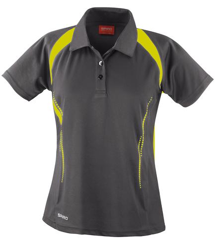 Spiro Ladies Team Spirit Polo Shirt Grey/Lime Green L/14