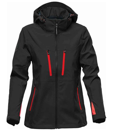Stormtech Ladies Patrol Hooded Soft Shell Jacket Black/Bright Red L