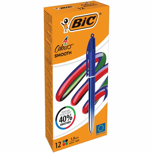BIC 4-Colours Pro Blue Barrel Ballpoint Pen Medium 1.0mm (Pack 4x12) 524091