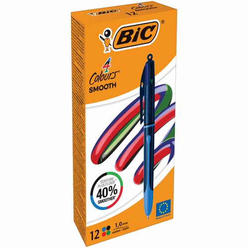 BIC 4-Colours Pro Black Barrel Ballpoint Pen Medium 1.0mm (Pack 4x12) 524095