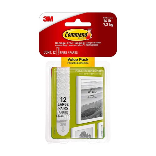 3M Command Large Picture Hanging Strips White (Pack 12) 17206-12