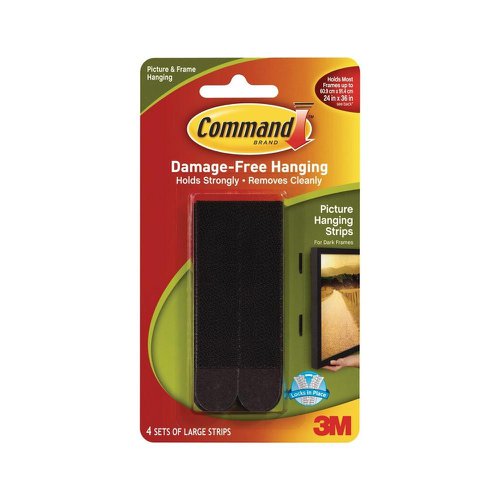 3M Command Adhesive Large Picture Hanging Strips Black (Pack 4) 17206BLK