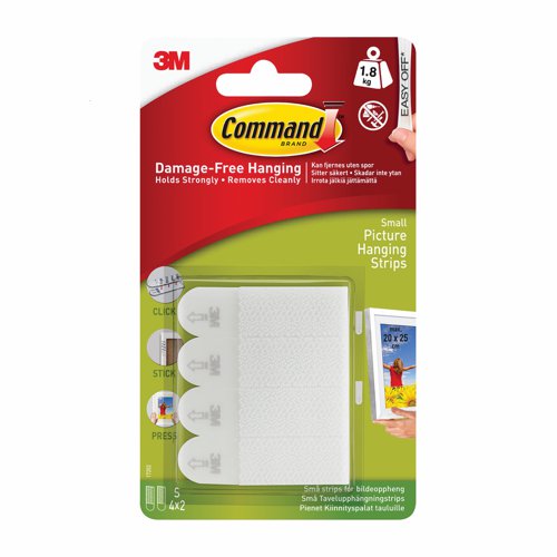 3M Command Adhesive Small Picture Hanging Strips White (Pack 4) 17206
