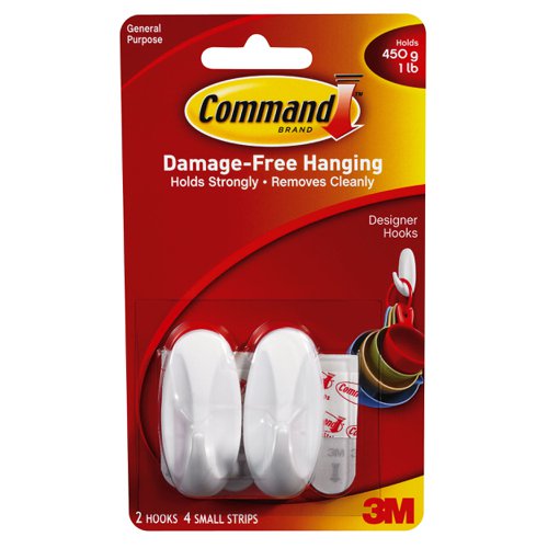 3M Command Adhesive Small Oval Hooks (Pack 2)