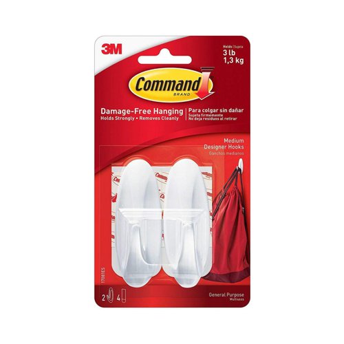 3M Command Medium Designer Hooks (Pack 2) 17081