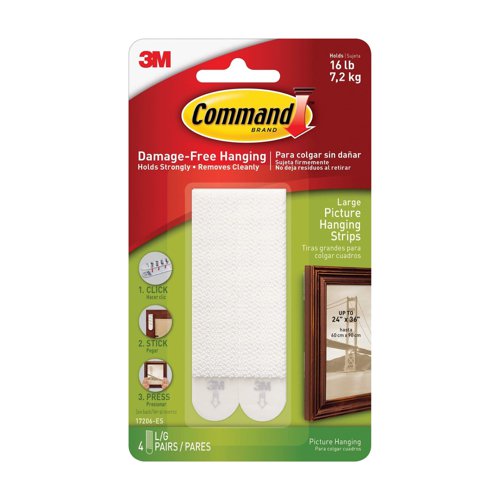 3M Command Large Picture Hanging Strips White (Pack 4) 17206