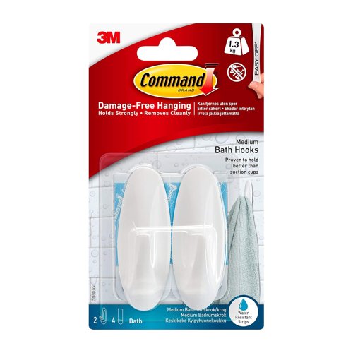 3M Command Bath Medium Designer Hooks White (Pack 2) 17081B