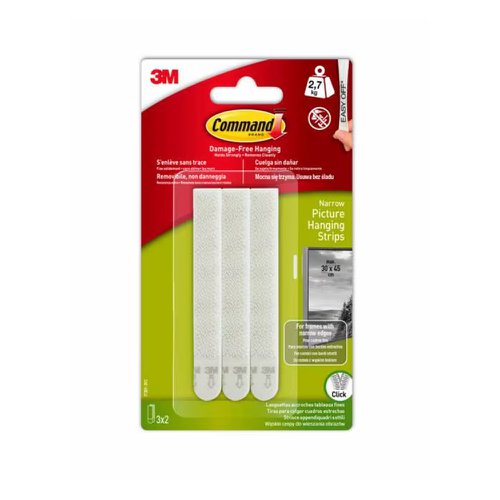 3M Command Narrow Picture Hanging Strips White (Pack 3) 17207-3