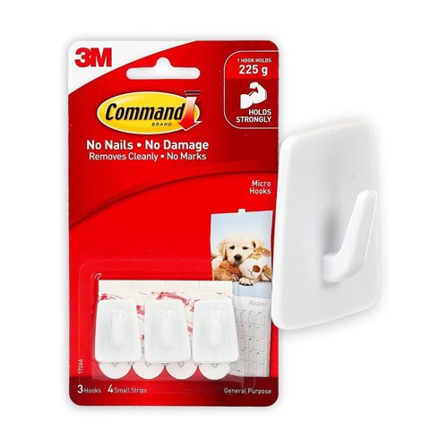 3M Command Micro Hooks White (Pack 3) 17066