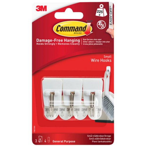 3M Command Small Wire Hooks White (Pack 3) 17067