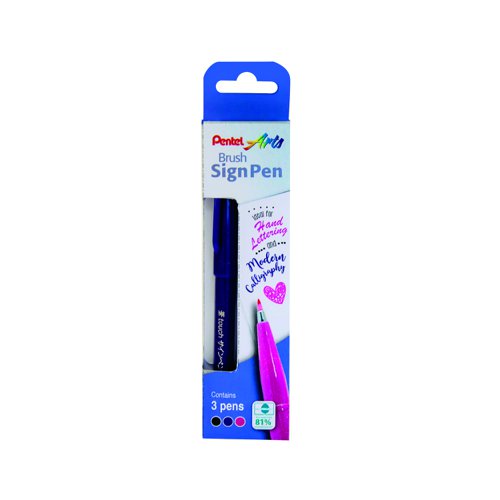 Pentel Brush Sign Pen Assorted Colours (Pack 3) YSES15C/3-M
