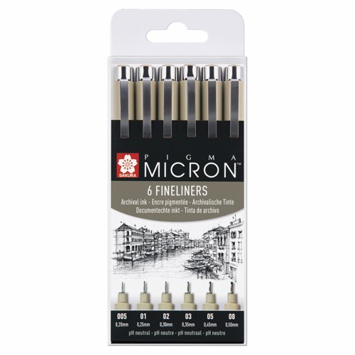 Sakura Pigma Micron Fineliner Set Assorted Sizes Black (Pack 6)