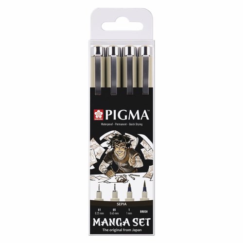 Sakura Pigma Micron Fineliner Set Manga Collection 4 Sizes Sepia Colours (Pack 4) POXSDKMAN4