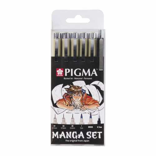 Sakura Pigma Micron Fineliner Set Manga Collection 6 Sizes Black (Pack 6) POXSDKMAN6