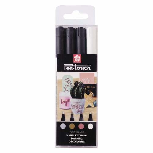 Sakura Pen-Touch Fine Assorted Metallic/White (Pack 4) POXPMKA4
