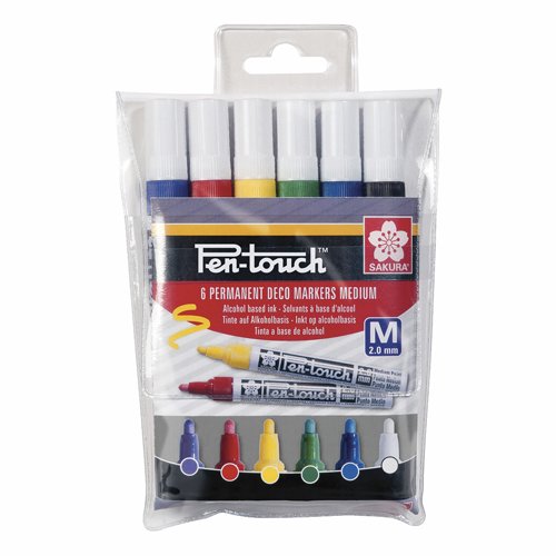 Sakura Pen-Touch Medium Assorted Colours (Pack 6) POXPFKA6