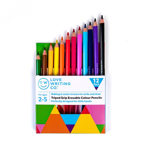 Love Writing Erasable Tripod Grip Colouring Pencils Ages 2-5 (Pack 3x12) COL-ERA-305