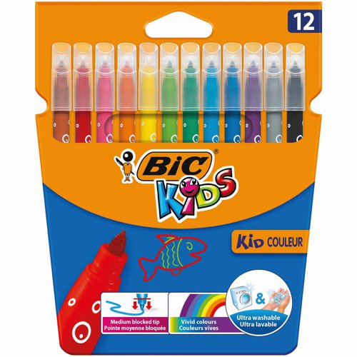 BIC KIDS Kid Couleur Felt Tip Pens Assorted Colours (Pack 12) 9202937