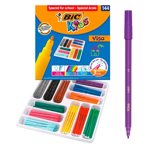 BIC KIDS Visa Felt Tip Pens Assorted Colours (Pack 144) 8878381