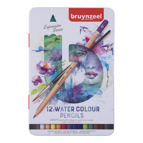 Bruynzeel Expression Watercolour Pencil Tin Assorted Colours (Pack 12) 60313012