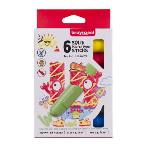 Bruynzeel Poster Paint Stick Set Assorted Basic Colours (Pack 6) 60159006
