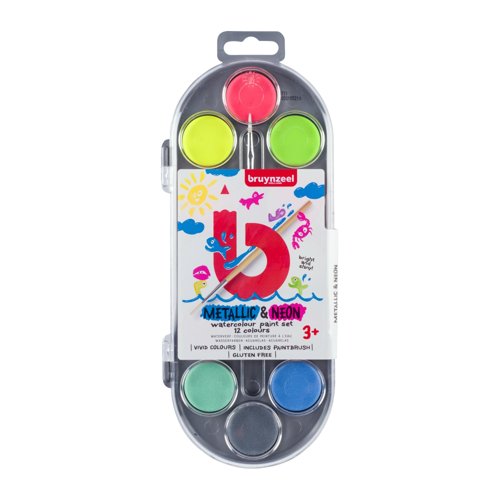 Bruynzeel Watercolour Paint Set Metallic & Neon Colours (Pack 12) 60152112