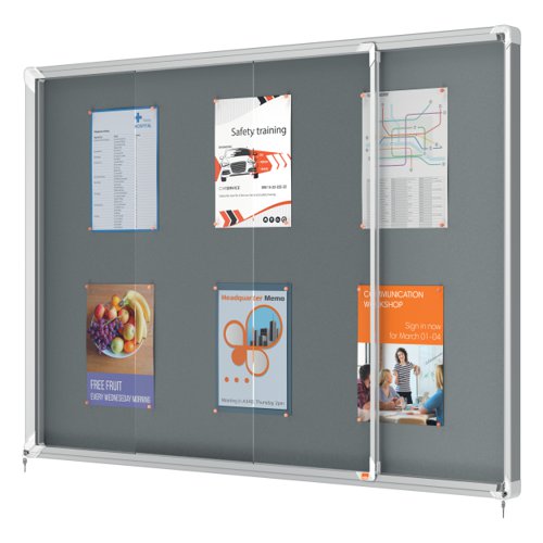 Nobo Premium Plus Lockable Sliding Door Felt Noticeboard 18xA4 Sheets Grey 1915338
