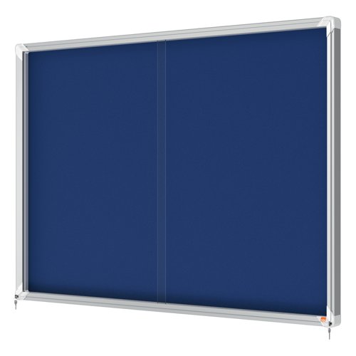 Nobo Premium Plus Lockable Sliding Door Felt Noticeboard 18xA4 1355x970mm Blue 1915334