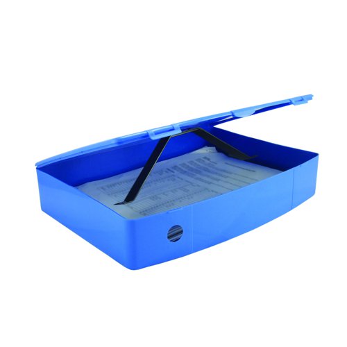 Plastic Box File Foolscap Blue