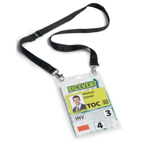 Durable Name Badge & Necklace A6 Black (Pack 10) 852501