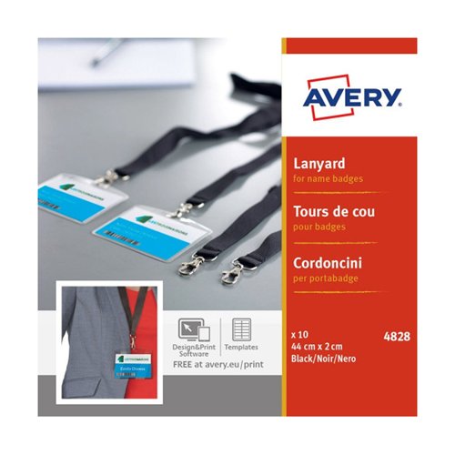 Avery Name Badge Lanyard 20mm Black (Pack 10) 4828