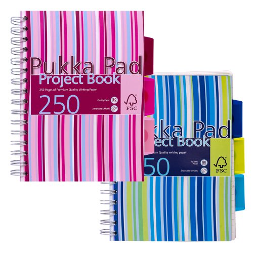 Pukka Stripes Project Book Polypropylene A5 250pages Blue/Pink (Pack 3) PROBA5